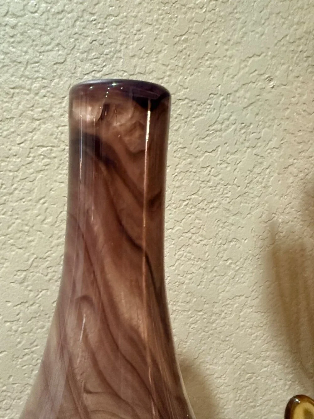 Vintage 19” Tall Amethyst Brown Swirl Art Glass Bottle Vase